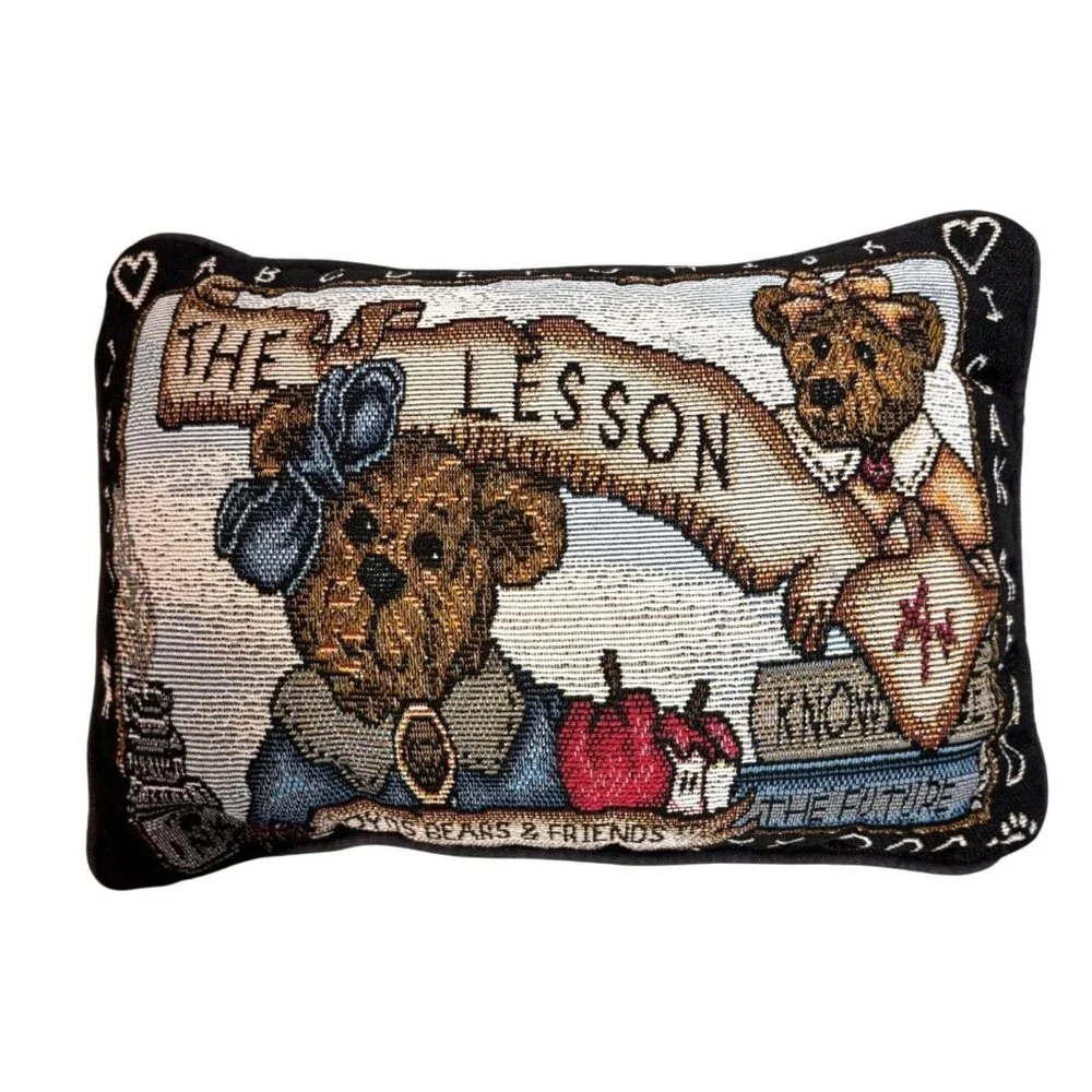 Boyds Bears & Friends Needlepoint 3 PC Pillow Set‎ Teddy Bear Decor Cottagecore